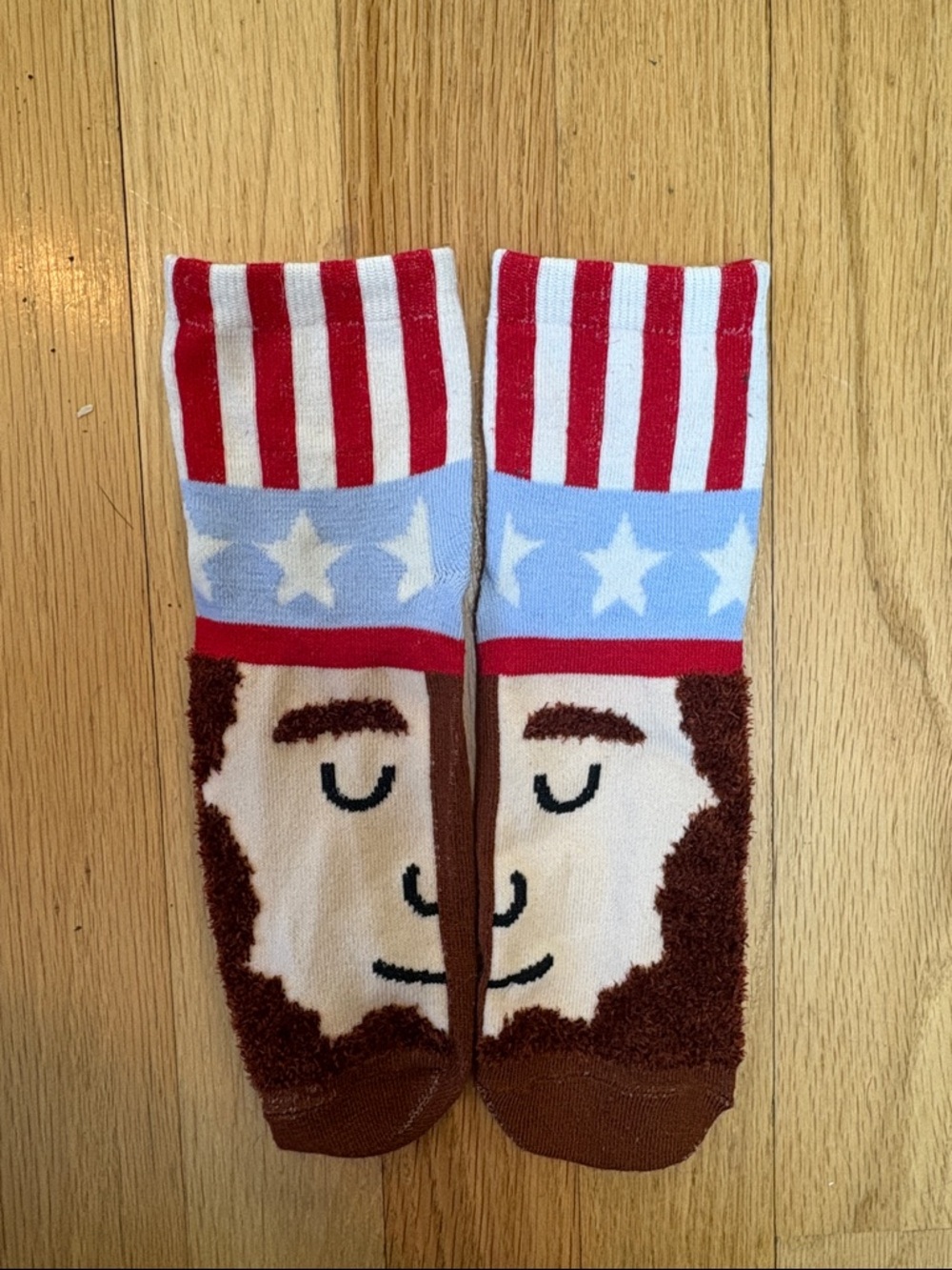 Patriotic Uncle Sam Face Socks - Red, White, Blue, Brown